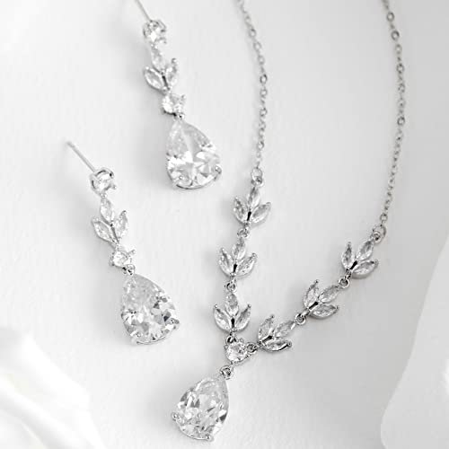 Sweetv Bridal Wedding Jewelry Set For Bride Bridesmaids, Teardrop Marquise Cubic Zirconia Necklace Earrings Bracelet Set, Wedding Prom Jewelry For Women #TOP4