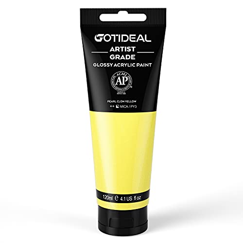 Image of GOTIDEAL Metallic Acrylic Paint Pearl Clon Yellow Tubes(120ml, 4.1 oz) Non Toxic Non Fading,Rich Pigments for Painters, Ideal for Canvas Wood Clay Fabric Ceramic Craft Supplies