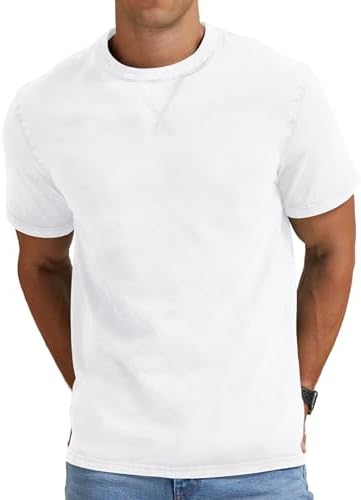 NITAGUT Herren T Shirts Kurzarm Baumwolle Rundhals Vintage Slim Fit Shirts | Herren Henley Shirts Leicht Washed Retro Klassisch Lässig Sommer Tees Alltag Weich Sport/Casual Distres
