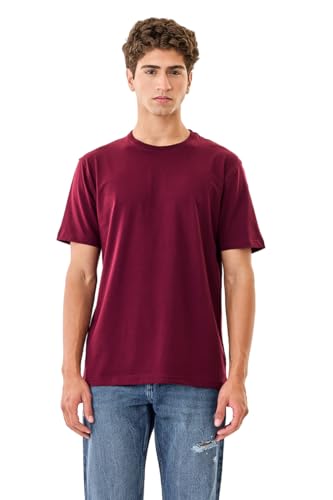 Image of SNITCH Men Slim Fit Cotton Lycra T-Shirt | Minimalist Pullover Short Sleeve Crew Neck Styling | Breathable Stretchable Soft Texture Casual Everyday Wear Plain Tee