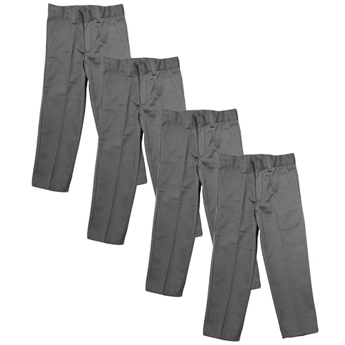 Boys Regular Fit Straight Flat Front Adjustable Waist School Uniform Pants - 4 Pack Gray