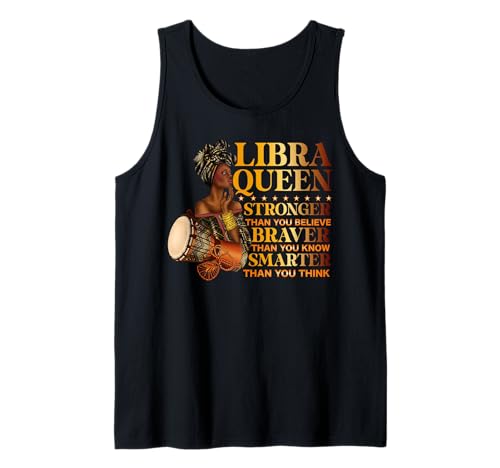 Libra Queen Zodiac Melanin Mujeres negras África Afro Cumpleaños Camiseta sin Mangas