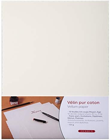 Jacques Herbin - Ref 427B - A4 Printed Parchment Paper (Pack of 5 Sheets) - 90gsm Ivory Paper With Middle Ages Styling - Suitable for Use With Ink or Paints