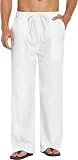 SEGANUP Men Cotton Linen Yoga Pants Casual Drawstring Elastic Waist with Pocket Exercise Pants Baggy