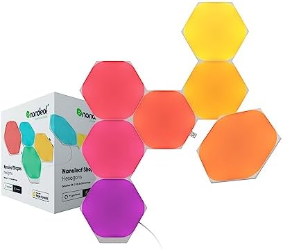 Nanoleaf Shapes WiFi and Thread Smart RGBW 16M+ Color LED Dimmable Gaming and Home Decor Wall Lights Smarter Kits Hexagons Smarter Kit (7 Pack)
