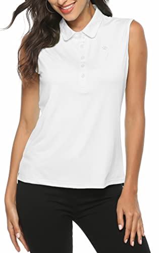 Ajeajezmax Women's Golf Shirt Sleeveless Shirts For Women Lightweight Tennis Workout Tops Ladies Polo Shirts White Large #TOP1