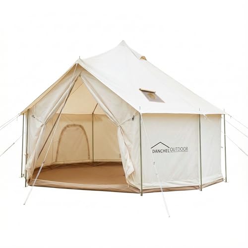 DANCHEL OUTDOOR B6 Luxury Glamping Wall Tent w/Stove Jack, No Center Pole, Higher Side Wall, 900D Flame Retardant Oxford for 4 Season 4-6 Person Family Yurt Cabin Glamping Camping,13ft/16.4f