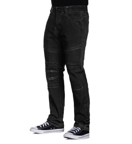 Affliction Men's Black Denim Jeans, Distressed Moto Style, Straight Leg Cut with Contrast Stitching4