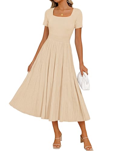 ZESICA Womens Summer Pleated Midi Dress 2026 Spring Business Casual
