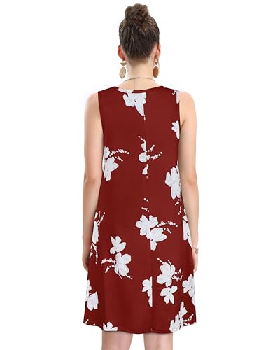 Image of elescat Women's Summer Dresses 2026 Beach Casual Sleeveless Floral Print Tank Loose Sundress with Pocket