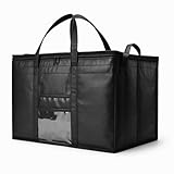 Chabrias Isolierte Einkaufstasche – Schwarze Thermo-Tragetasche, wiederverwendbare große Kapazität Kühltasche mit Reißverschluss, 58,4 x 38,1 x 35,6 cm – ideal für Lebensmittellieferung, Lebensmittel