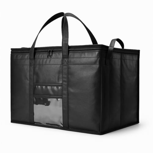 Chabrias Insulated Food Delivery Bag – 79L Large Reusable Cooler Tote for Groceries, Catering, Frozen & Hot Food – Collapsible Cool Bag with Zipper, 23"x15"x14", Large Cool Box, Uber Eats Coolbag