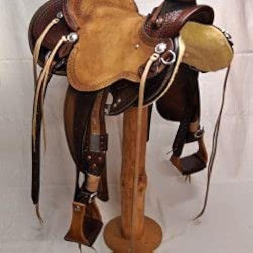 AD Saddlery Wade Tree A Fork Roping Ranch Work Leather Premium Western Horse Saddles for Horses Handmade Equestrian Trail Horse Saddle Tack Size: 10"-18" inches Seat WADE344
