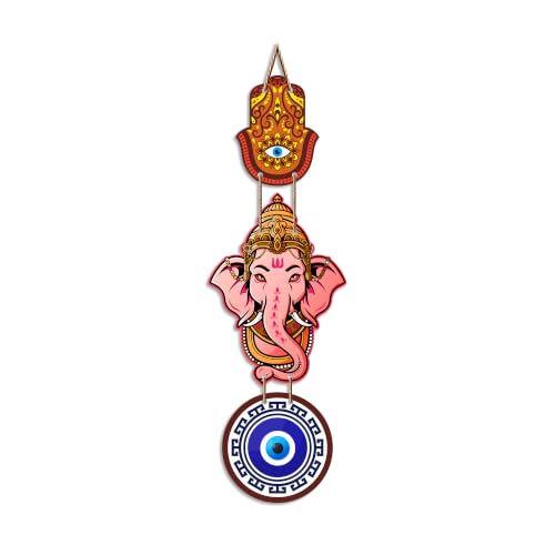 Image of Artvibes Bal Ganesh Evil Eye Protection Wall Hanging for Home Decor | Nazar Battu Hanging for Entrance Living Room Bedroom Temple | Auspicious Vastu Decorative MDF Wall Art Gift (WH 8560N)