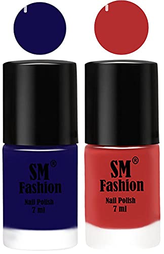 Image of Long Lasting Nail Polish | Nail Paint Combo 7 ml Each) - Set of 2 Dark Blue-Coral Pink