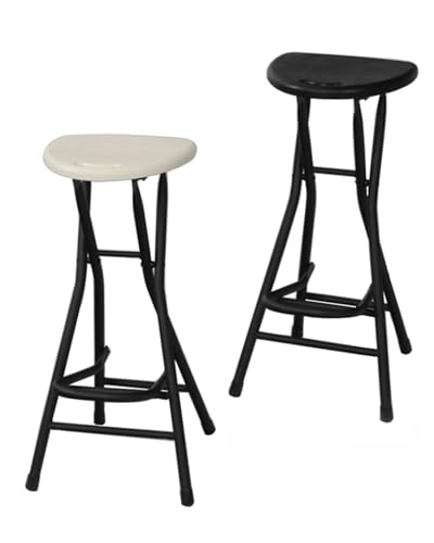 XIZUNRU Black Folding Bar Stool,28 inch Folding Stool for Adults Foldable Stools with Handle,Collapsible Heart-Shaped Folding Counter Height Stools Chair for Camping Kitchen,Loads 250 Lbs,1 Pack