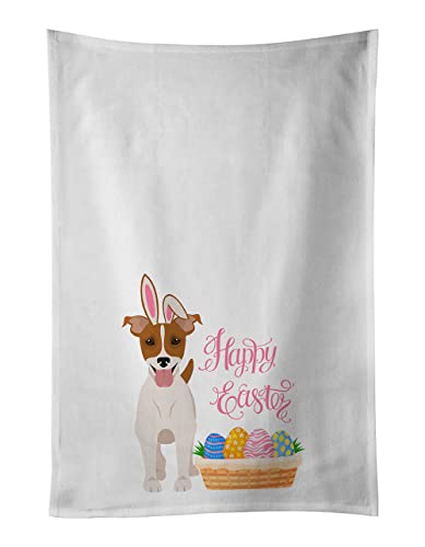 Caroline's Treasures WDK5046WTKT Brown White Smooth Jack Russell Terrier Easter White Kitchen Towel Set of 2 Dish Towels Decorative Bathroom Hand towel for Hand, Face, Hair, Yoga, Tea, Dishcloth, 19 X