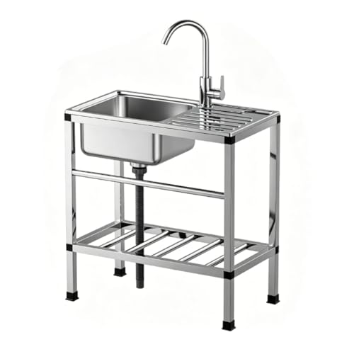 Freestanding Stainless Steel Outdoor Sink Outdoor Garden Sink With Storage Rack And Hose Connection Utility Sink For Garage Kitchen Backyard Garden Camping And Laundry Room (single layer 29.5*15.7in)
