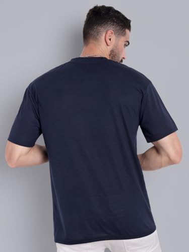 Image of Go Devil Men's Dark Blue 100% Polyester Printed T-Shirt | Half Sleeve, Regular Fit Casual Wear for Men