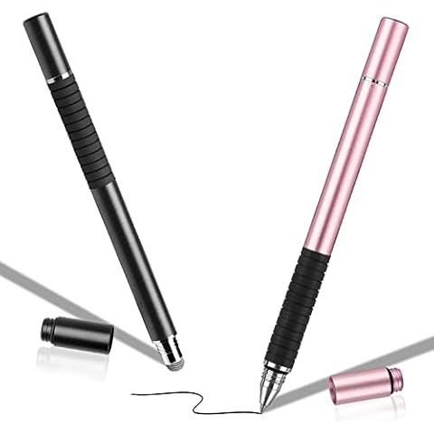 Stylus Pens for Touch Screens, LIBERRWAY 2PC Gel Pens with Stylus Compatible with iPad iPhone Kindle Mobile Phone Samsung Tablet Galaxy All Capacitive TouchScreens-Black & Pink Cover