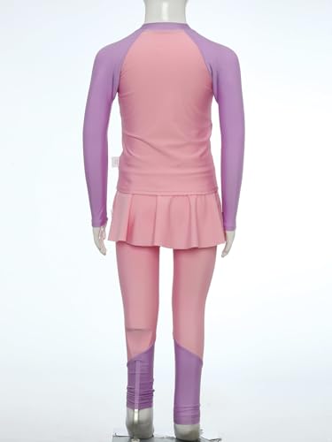 Kids Girls 3 Pcs Athletic Swimsuits UPF 50+ Rash Guard Shirts Swimskirts Leggings Swimwear4