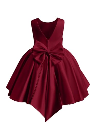 Satin Flower Girl Dresses for Wedding Bowknot Princess Birthday Party Prom Gowns Knee Length Girls Bridesmaid Dress