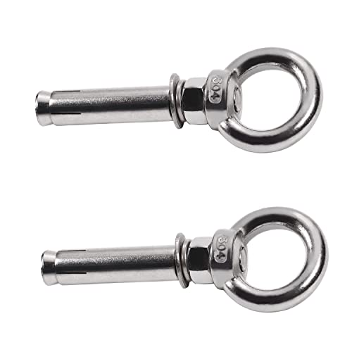 Threaded Eyebolts?Expansion Screw M6-M20 Hex Nut Sleeve Anchor Expansion Bolts Fastener 304 Stainless Steel Anchor Concrete Expansion Eye Bolts Convenient for Engineering Fixation Silver Tone 2pcs(M12