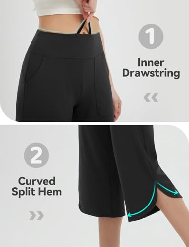 baleaf Capris Pants for Women Yoga Capri Leggings with Pockets Loose High Waist Crop Workout Pants Wide Leg Casual Summer3