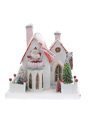 Cody Foster and Co Santa's White and Red 8.5 inch Christmas Village House Happy Holidays, Multicolor