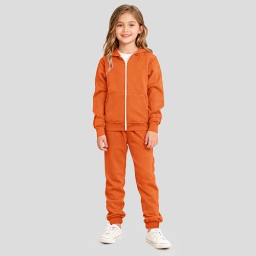 Survêtement fille orange 7-8 ans ensemble avec pull à capuche zippé décontracté
