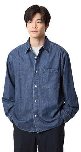 [ユナイテッドアローズ グリーンレーベル リラクシング] フェード デニム マイン レギュラーカラー シャツ 32111000033 7970 NAVY(79) L