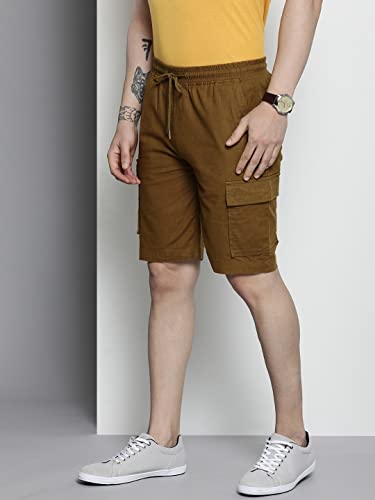Image of The Indian Garage Co Men Slim Fit Solid Mid-Rise Cargo Shorts