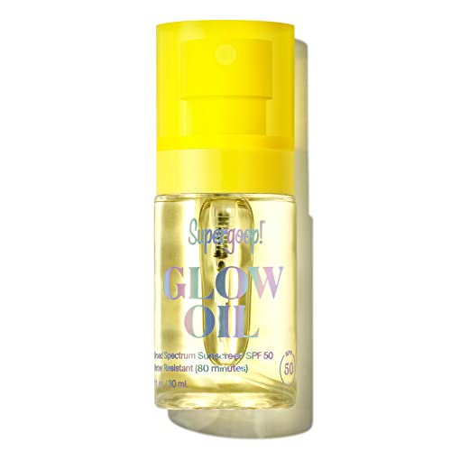 Supergoop! Glow Oil, 1.0 fl oz – SPF 50 PA++++ Hydrating, Nourishing Vitamin E Body Oil + Broad Spectrum Sunscreen Protection – With Marigold, Meadowfoam & Grape Seed Extracts