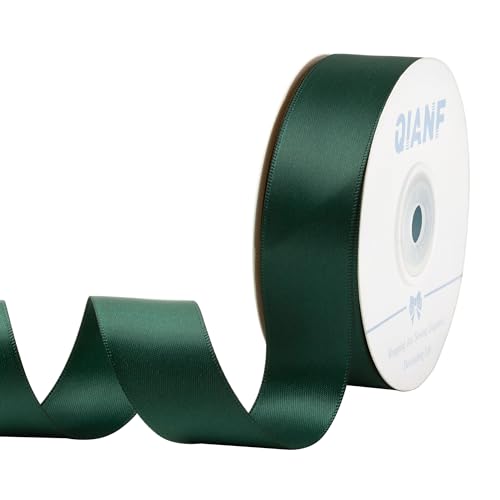 QIANF 1 Inch Hunter Green Ribbon Double Face Satin Ribbon for Gift Wrapping Hair Bows Making Chair Sash Valentines Day Wedding Birthday Party Invitation Decorations Floral Craft Sewing 25 Yards