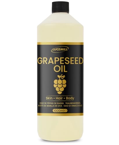 Lucemill Grapeseed Oil | 1 Litre (1L) | 100% Pure Cold-Pressed Carrier Oil | Lightweight Moisturising Oil for Skin & Hair | Massage & Beauty Use