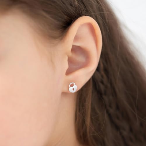 925 Sterling Silver Loving Heart Lock and Key Safety Screw Back Earrings For Little Girls - Children's Heart Themed Jewelry For Everyday Wear - Heart Jewelry For Girls3