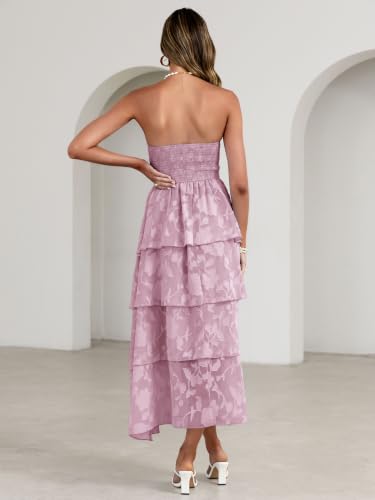Image of Simplee Womens Summer Strapless Maxi Dress 2026 Boho Floral Off Shoulder Wedding Guest Dresses Tiered Beach Long Sundress