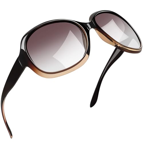 Joopin Zonnebril Dames Gepolariseerde UV400 Bescherming Vintage Mode Oversized Vierkant Grote Zonnebrillen Vrouwen (Zwart Frame Bruin Verloop)