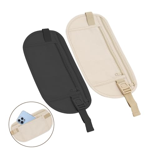 2 Stücke flache Bauchtasche, Reise- und Festival-Bauchtasche wasserdicht und Diebstahlsicher mit RFID-Blocker für Damen und Herren