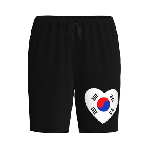 South Korea Flag Heart Pajama Shorts for Men, Men's Pajama Bottoms, Sleepwear for Summer2