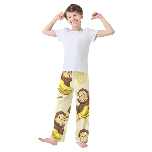 ZZXXB Monkey and Bananas Boys Long Pants Soft Trousers Elastic Waist Kids Lounge Bottoms with Pockets S-XL3
