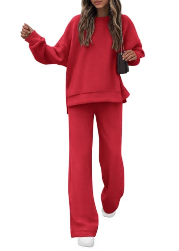 KIRUNDO Matching Sets Women Clothing Sweatsuits 2 Piece Outfit Sweat Set 2026 Fall Lounge Sets Airport Travel Tracksuit(Red, X-Large)
