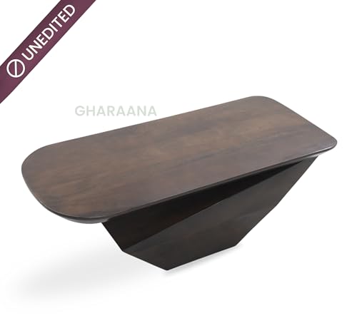 Image of Gharaana Gravity Modern Wooden Centre Table for Living Room (45x20x15) Solid Mango Wood | Dark Walnut Finish | Rectangular Luxury Contemporary Coffee Table