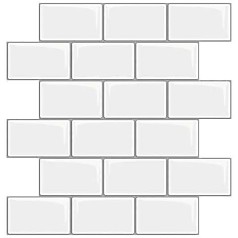 Art3dwallpanels 10 Blätter Dickes 3D Fliesenaufkleber Küche Bad Fliesenaufkleber zum Abziehen und Aufkleben Weiß Klebefliesen Vinyl Fliesen Wandpaneele Selbstklebend 30 x 30 cm Cover