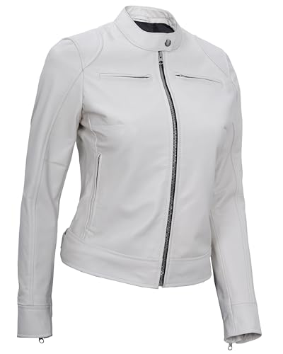 Jaqueta de couro feminina - Jaqueta feminina de couro de cordeiro de verdade Dodg para motociclista