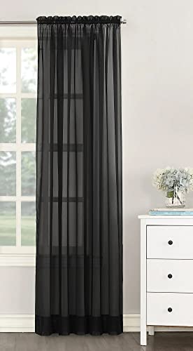 NetCurtainsUK Single Plain Voile Net Curtain Sheer Panels Slot Top Heading (Black, 140cm (55'') Wide x 122cm (48'') Drop), HMPVP01