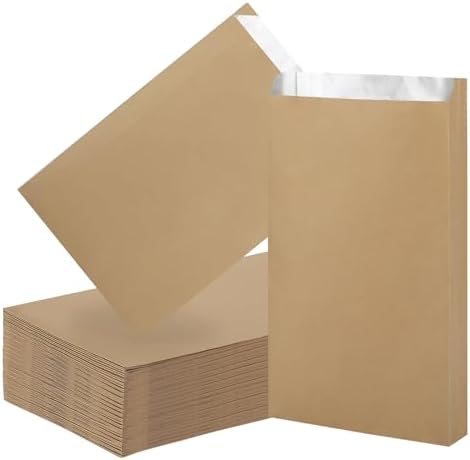 EUSOAR Hamburger Wrappers Foil, 100pcs 6.2″x11.8″x1.6″ Kraft Foil Sandwich Bags, Hot Dog Foil Bags, Disposable Food Storage Bags for Hot Food, Bakery Cookies, Treats, Snack, BBQ Take-out EUSOAR Hamburger Wrappers Foil, 100pcs 6.2″x11.8″x1.6″ Kraft Foil Sandwich Bags, Hot Dog Foil Bags, Disposable Food Storage Bags for Hot Food, Bakery Cookies, Treats, Snack, BBQ Take-out