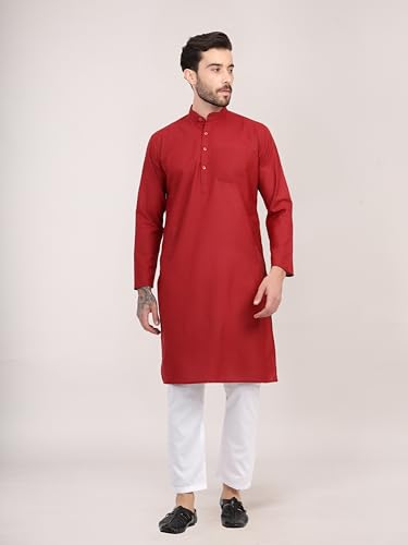 Image of HUZUR Men's Cotton Full Sleeve Long Knee Length Kurta Pajama Comfortable Wear for Festival and Occasion like Holi,Diwali,Eid,Haldi,Mehendi and Wedding