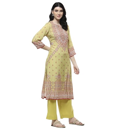 Image of BIBA Women Modal Blend Straight Printed Suit Set