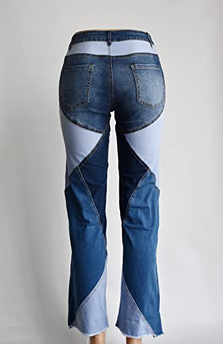 Women Straight Leg High Waist Patch Jeans Pants Stretchy Y2K Boyfriend3